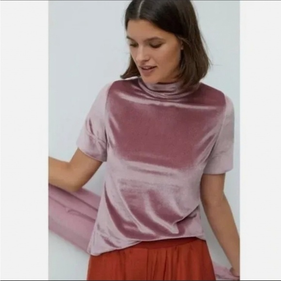 Anthropologie Rose Velvet Mock Neck Shirt. Size small. - Picture 1 of 11